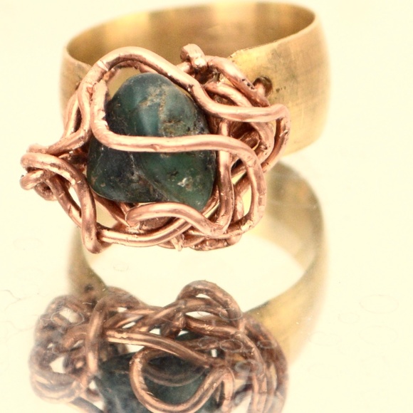 Conceptual Subculture Jewelry - Genuine Raw Emerald Gemstone Copper Ring 11